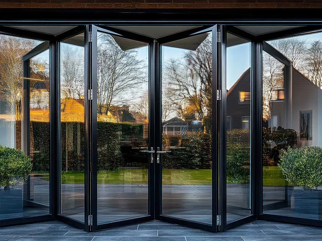 Premium bifold door installation opening to landscaped garden