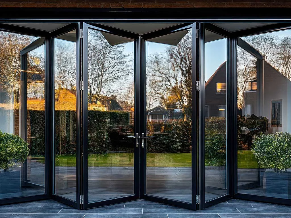 Premium bifold door installation opening to landscaped garden
