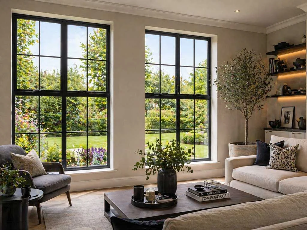 Contemporary premium window installation with slim frames