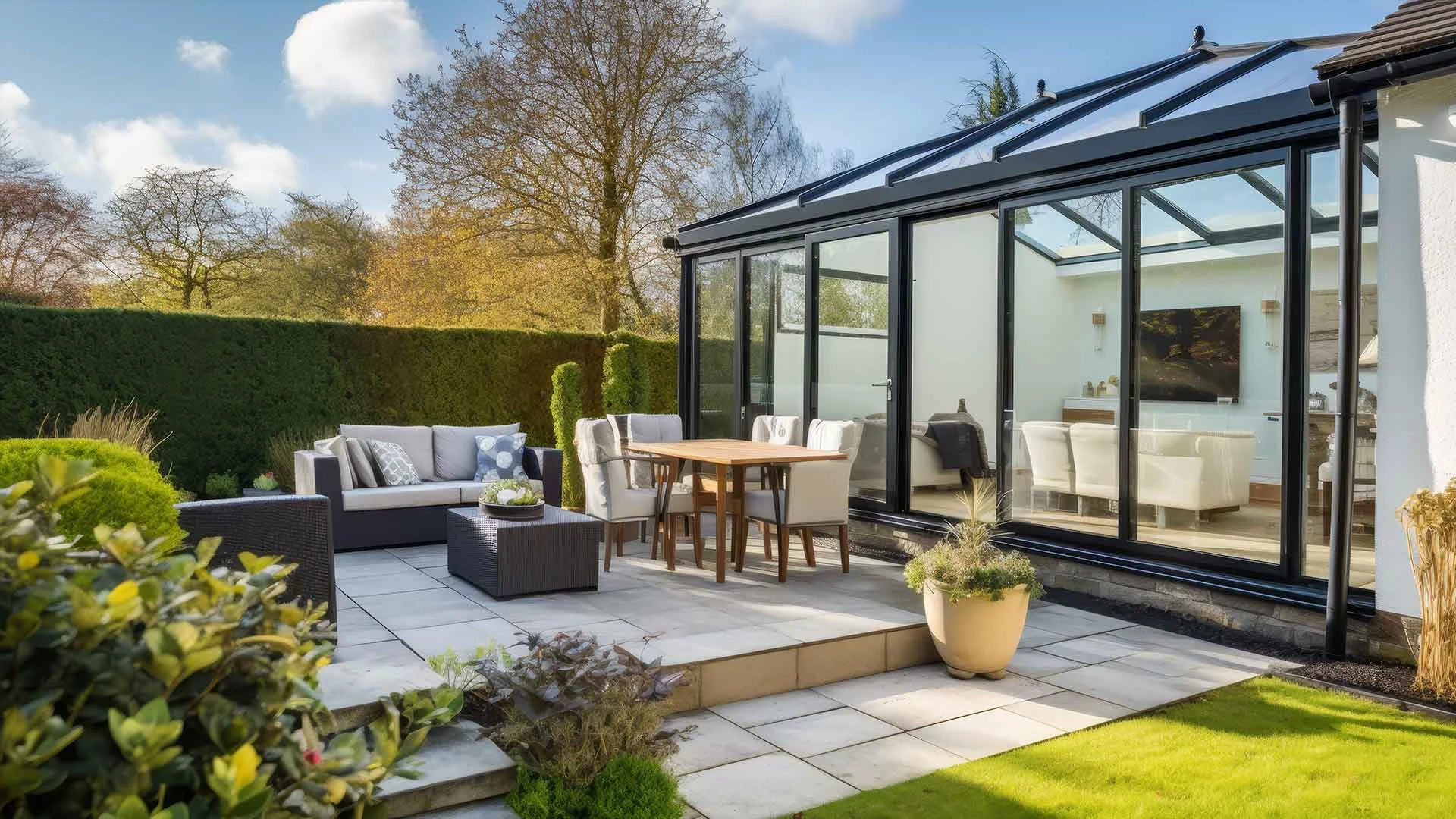 Luxury orangery-style living extension with architectural glazing