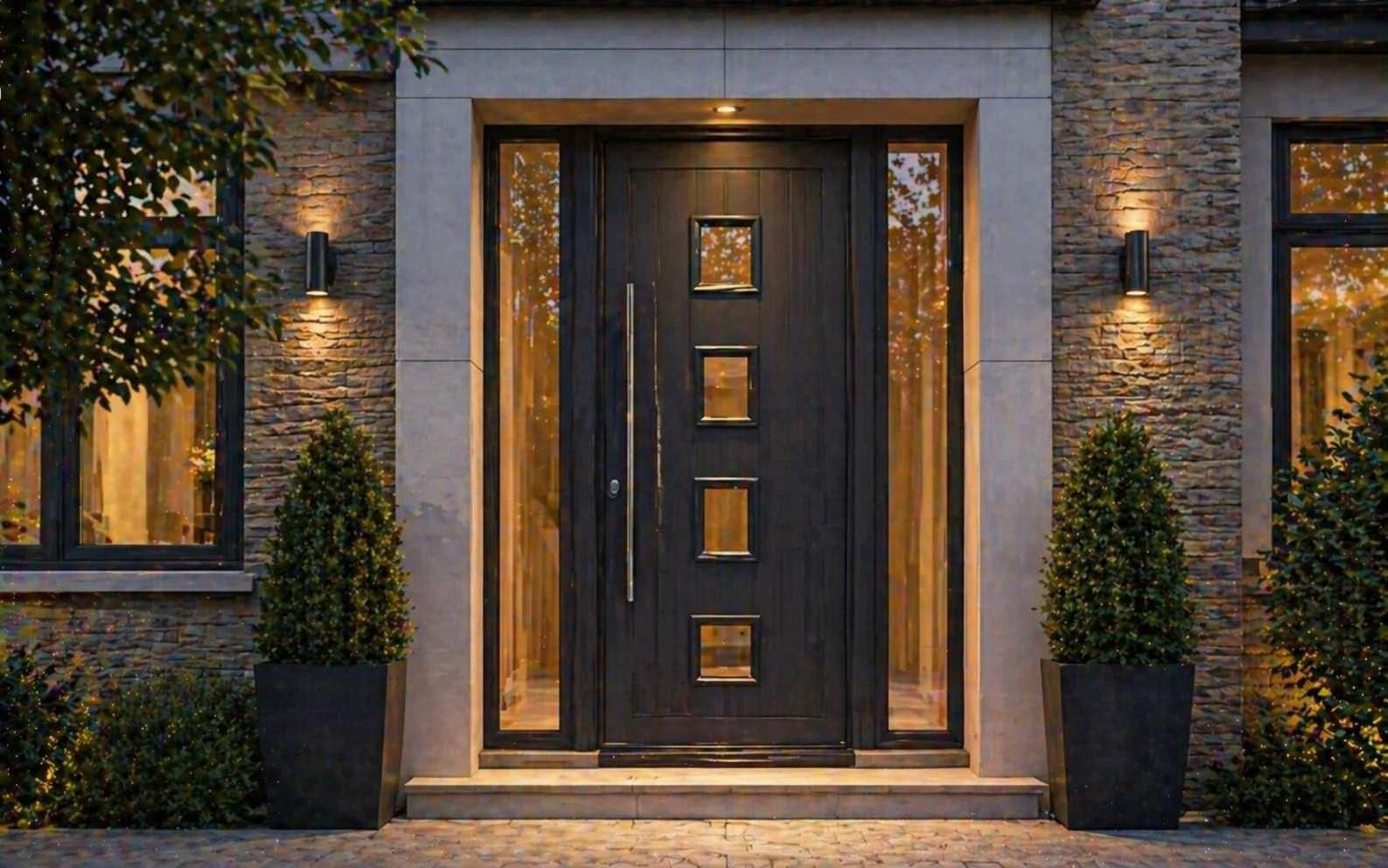 Contemporary external entrance door and hardware details